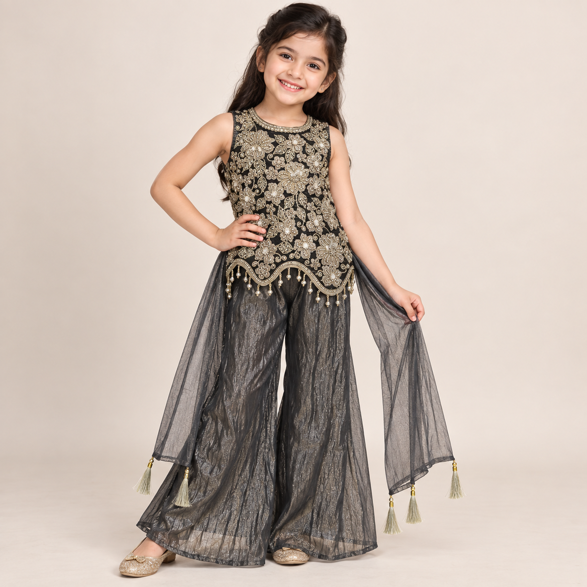 Myra Luxe Floral Gharara Set for Girls | 6-9Y