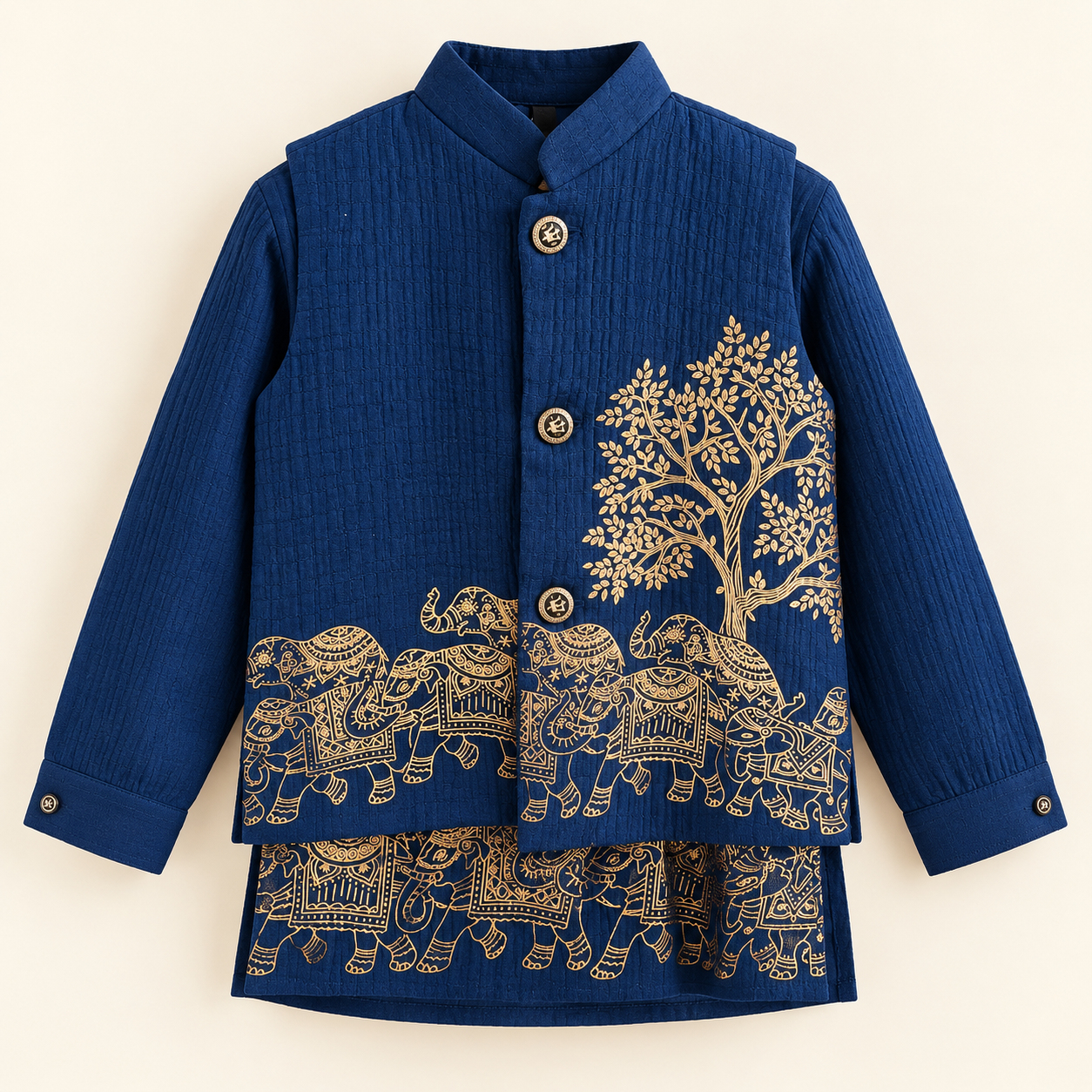 Elephant Foil Print Jacket Kurta
