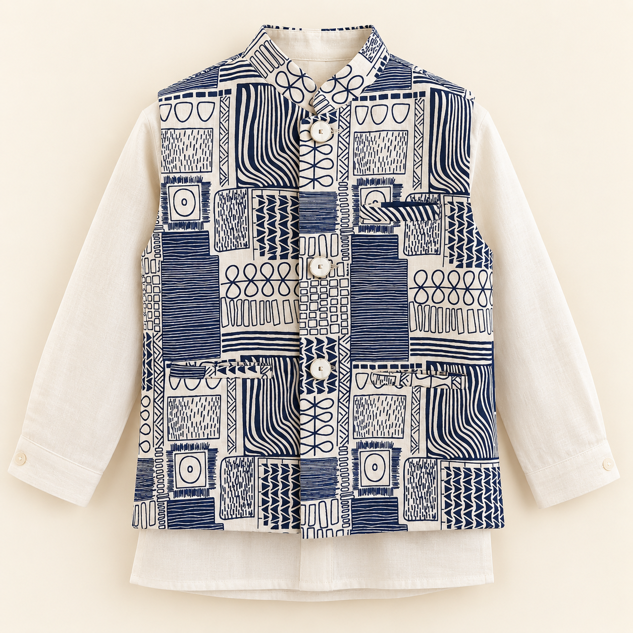 Navy Patchwork Jacket Kurta