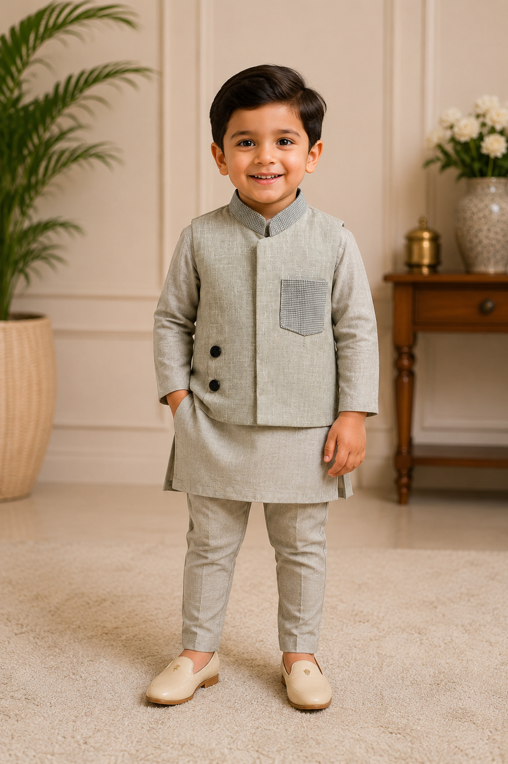 Noble Weave Jacket Kurta Set for Boys | 6M to 4Y