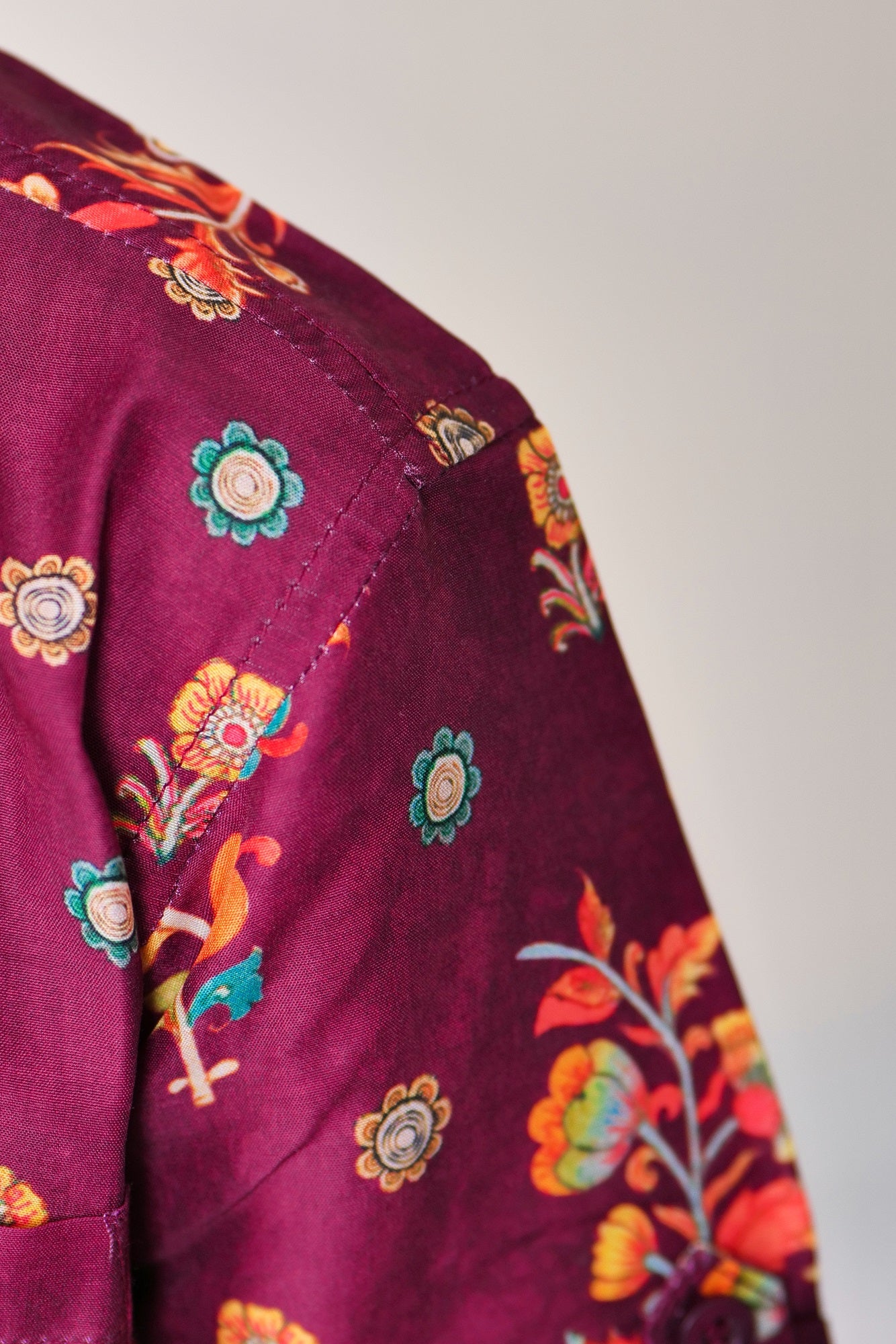 All over printed party wear shirt/Purple motif digital printed