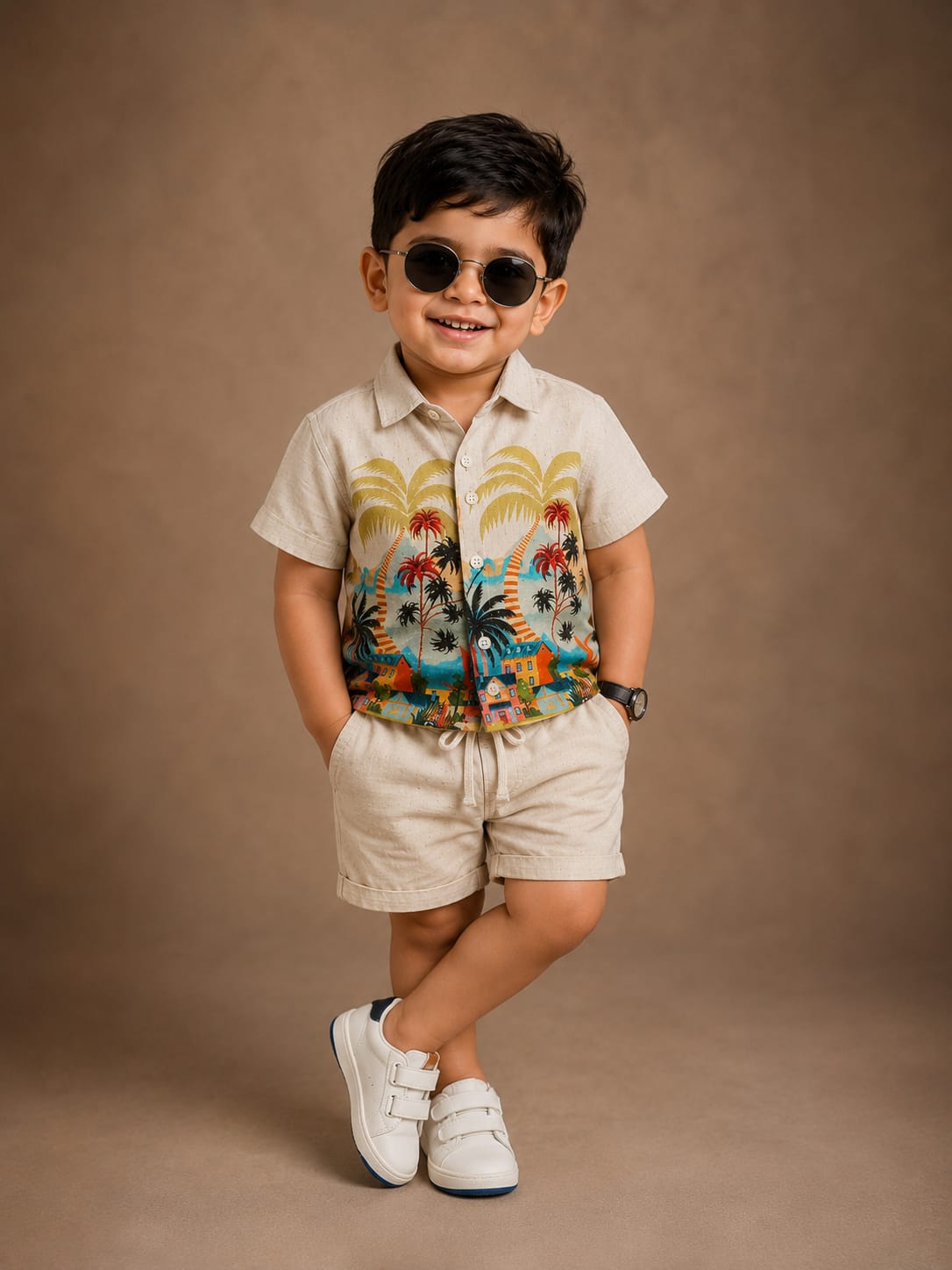 Hawai Cream Co-Ord For Boys 1Y to 5Y