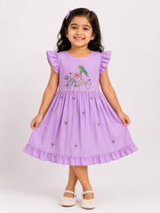 Parrot In The Lotus Chanderi Silk Dress For Girls 1Y to 5Y