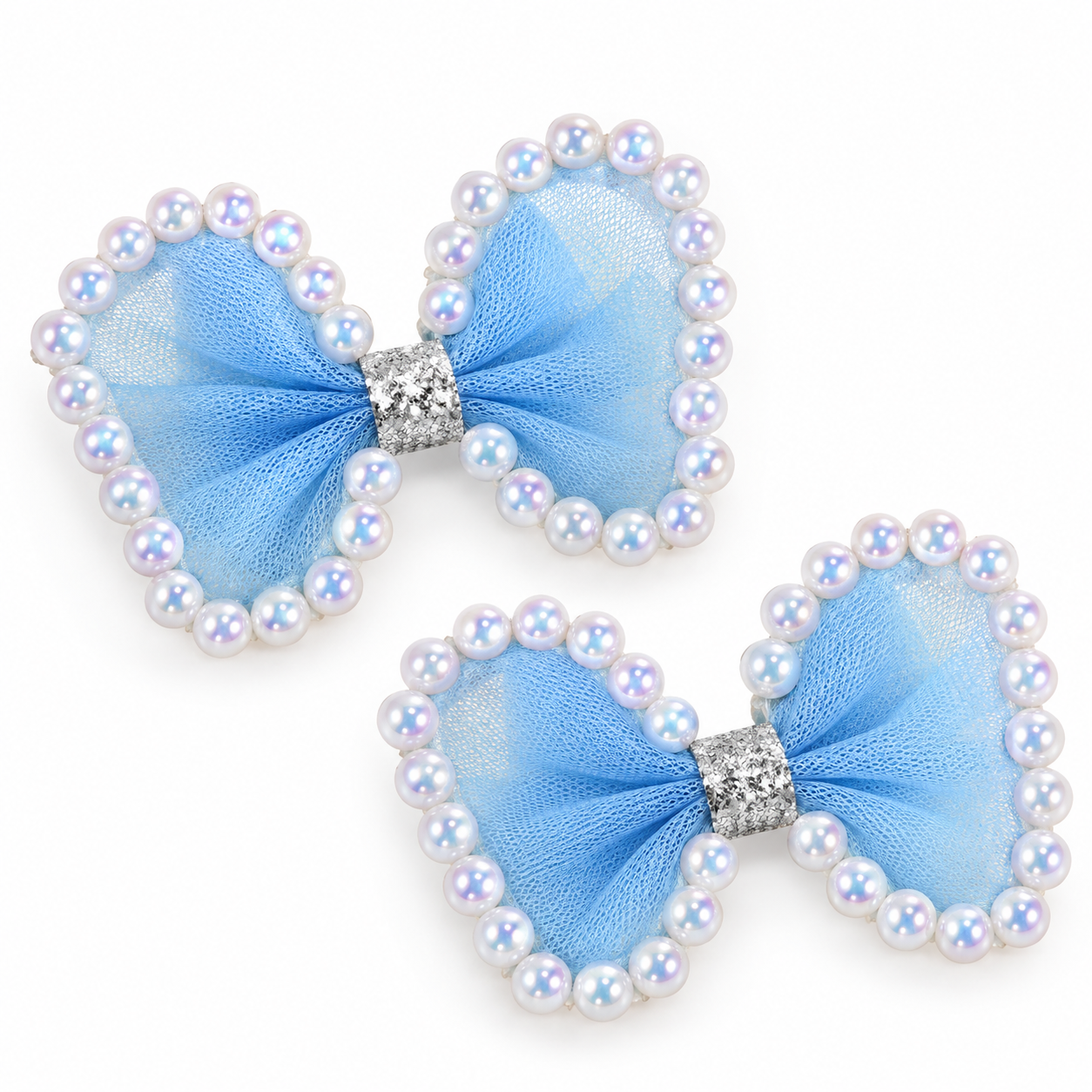 Sparkling Pearl-Trimmed Bow Clips