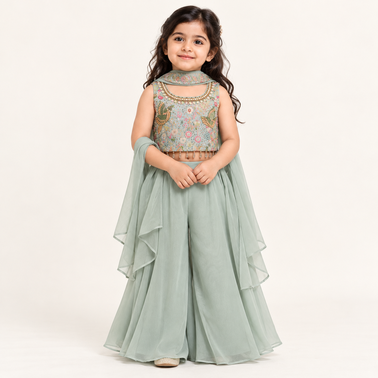Roshni Beadwork Crop Top with Layered Gharara Set | 2-4Y