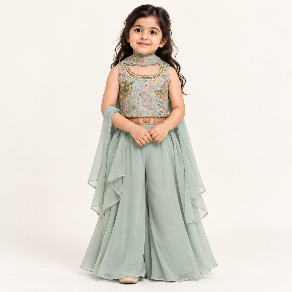 Roshni Beadwork Crop Top with Layered Gharara Set | 2-4Y