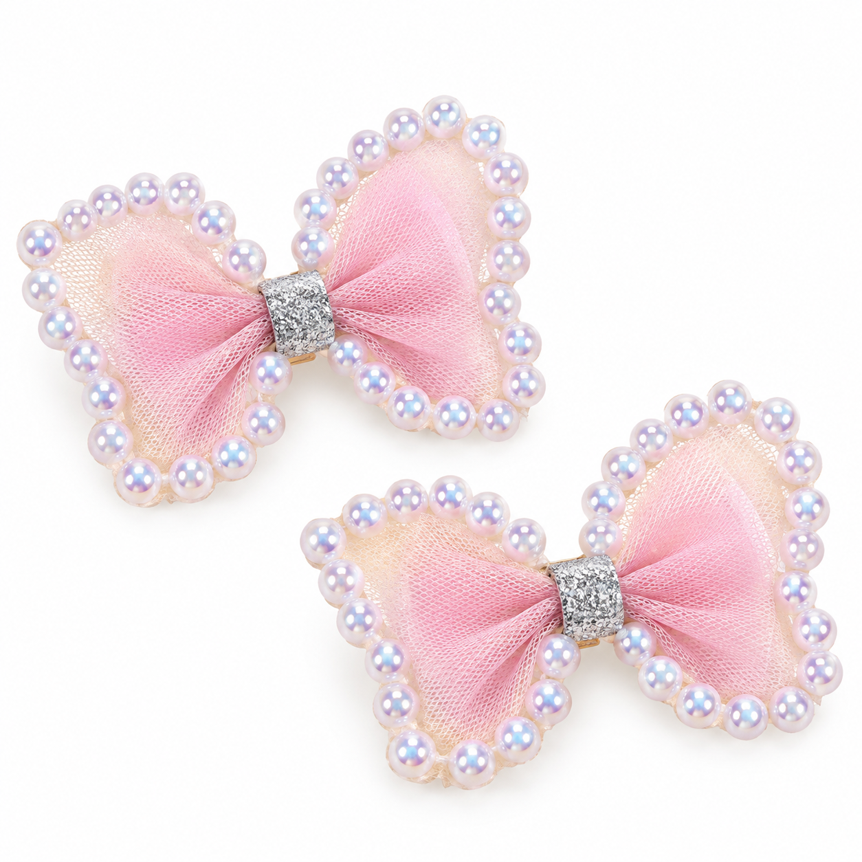 Sparkling Pearl-Trimmed Bow Clips