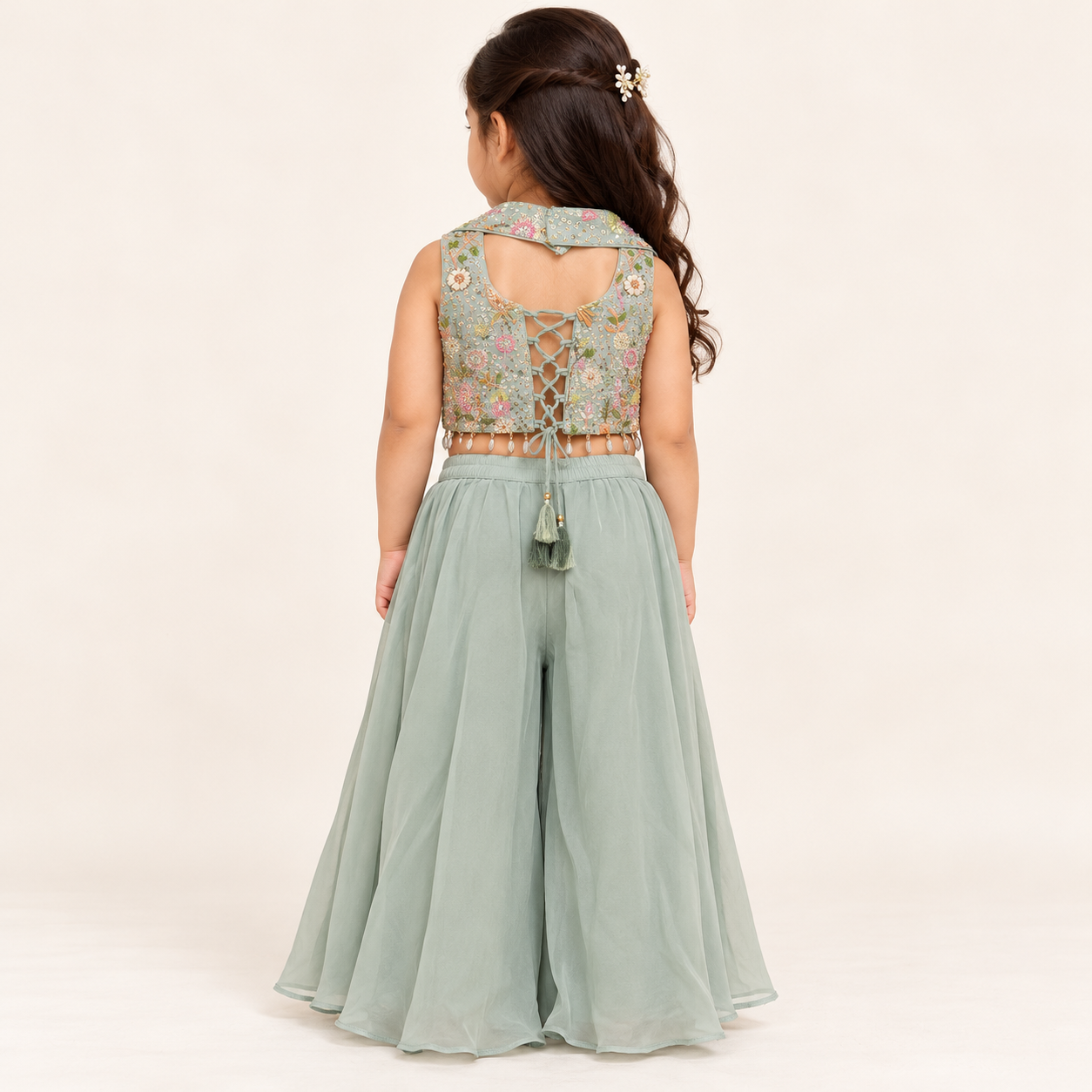 Roshni Beadwork Crop Top with Layered Gharara Set | 2-4Y
