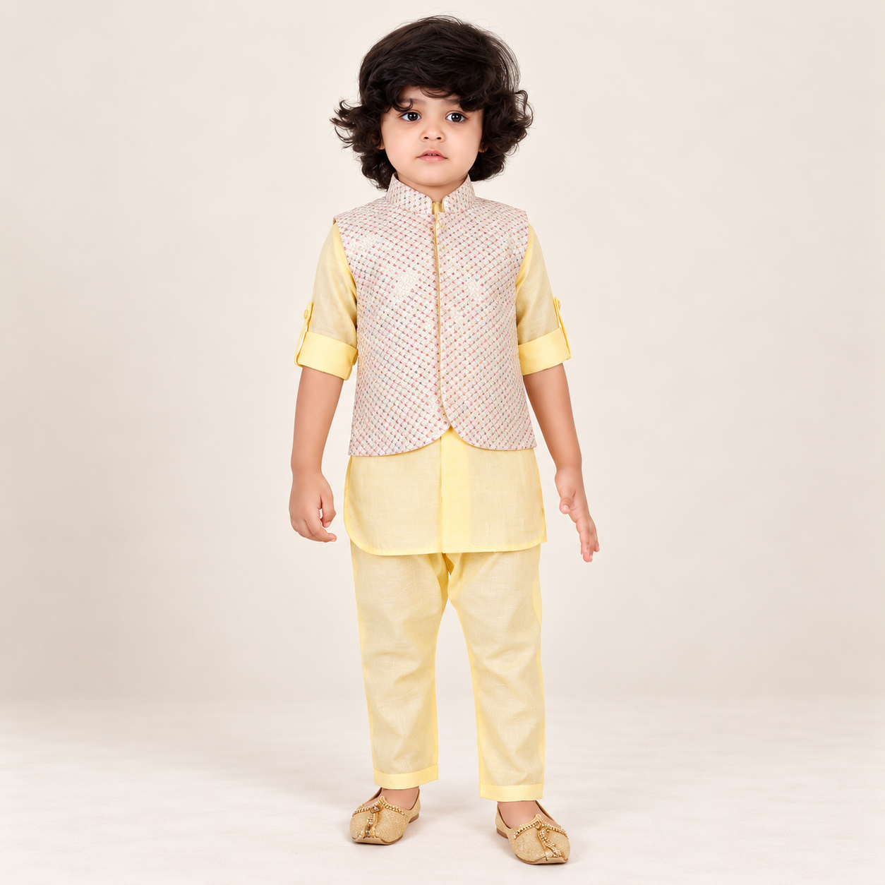 Krithvik Textured Jacket Kurta Set | 6M-2Y