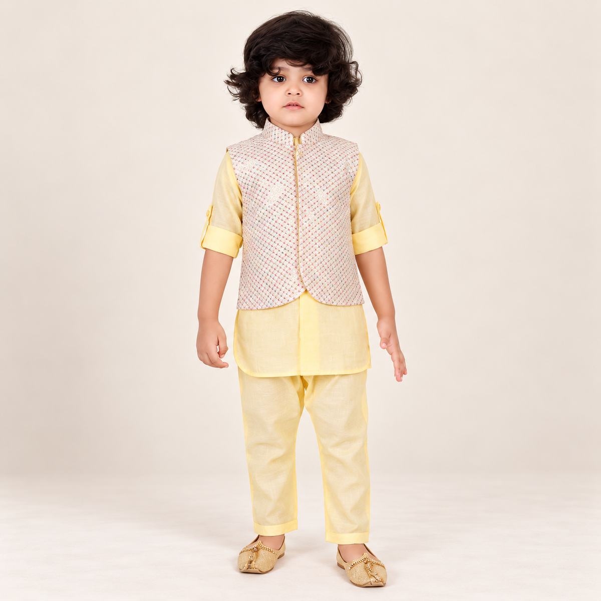 Krithvik Textured Jacket Kurta Set | 6M-2Y