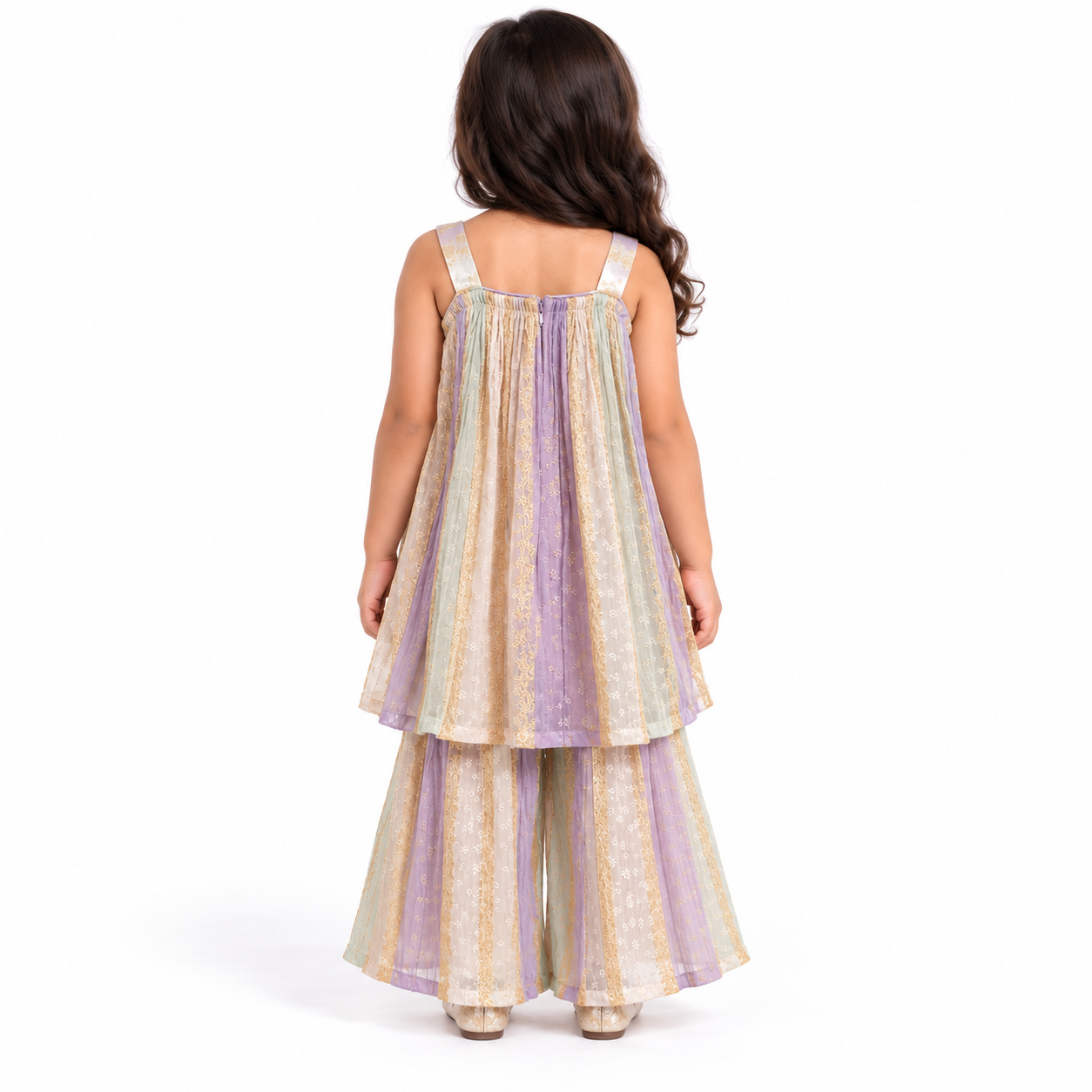 Pastel Panelled Lace Gharara Set | 1-15Y