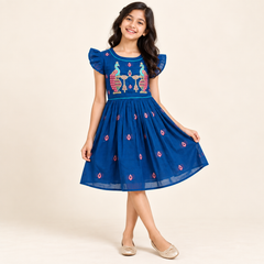 Peacock Embroidered Celebration Silk Dress
