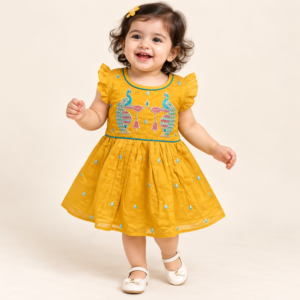 Peacock Embroidered Celebration Silk Dress