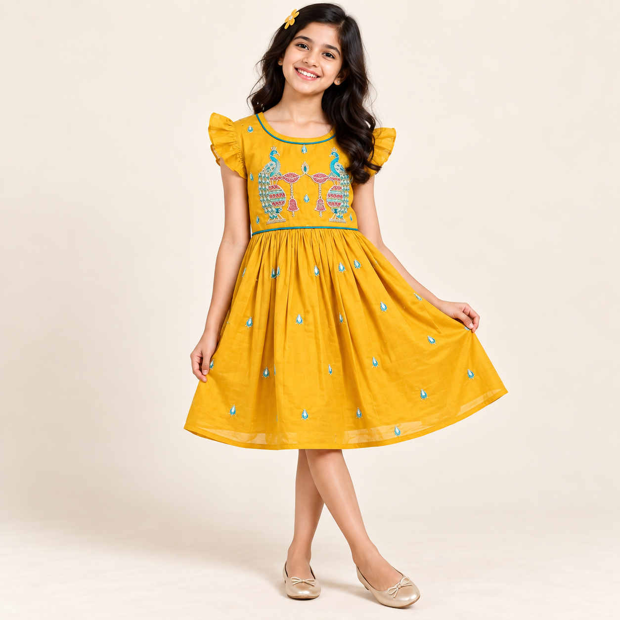 Peacock Embroidered Celebration Silk Dress