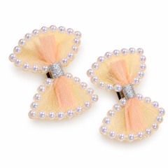 Sparkling Pearl-Trimmed Bow Clips