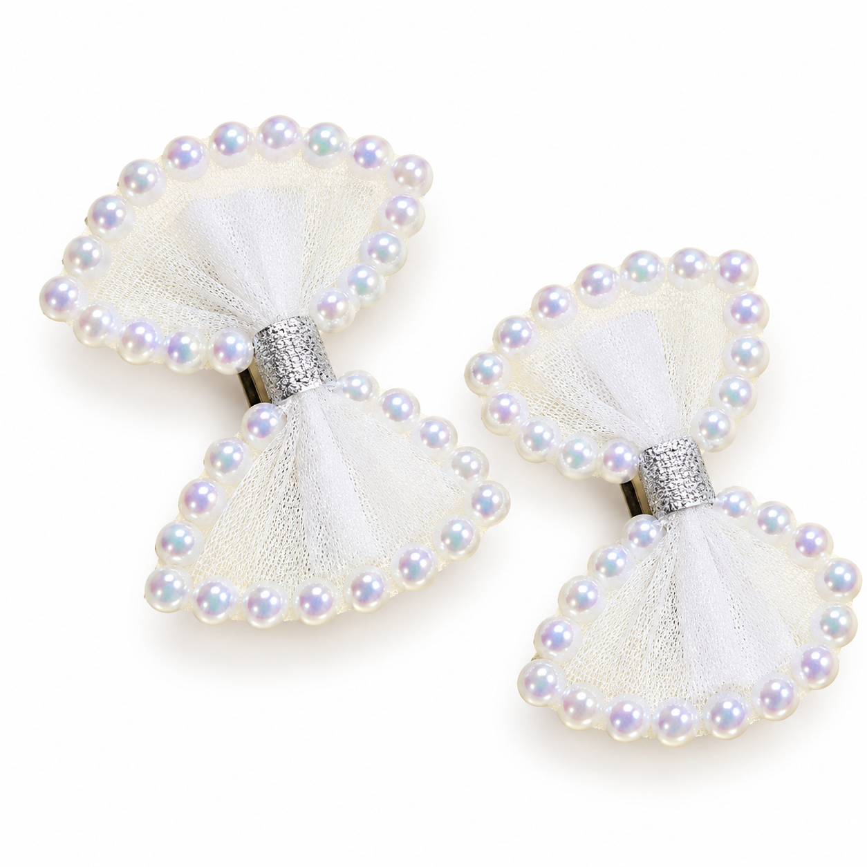 Sparkling Pearl-Trimmed Bow Clips