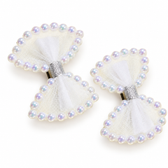 Sparkling Pearl-Trimmed Bow Clips