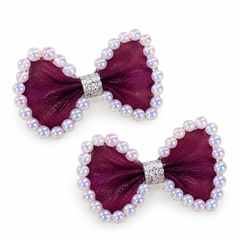 Sparkling Pearl-Trimmed Bow Clips