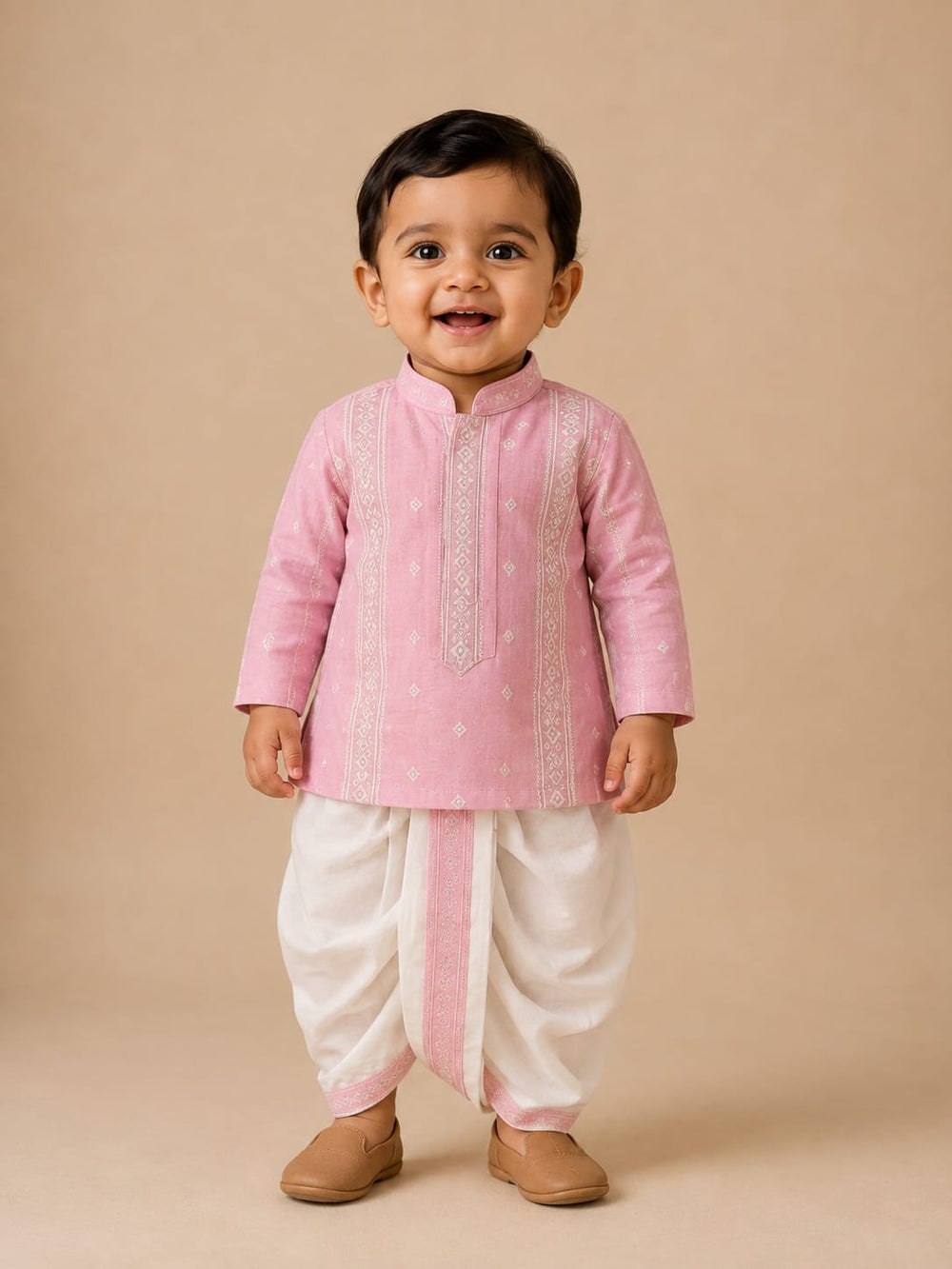 Rose Quartz Geometrical Dhoti Set 