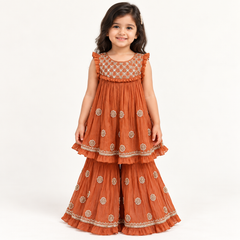 Hritika Rust Embroidered Sharara Set | 1-6Y