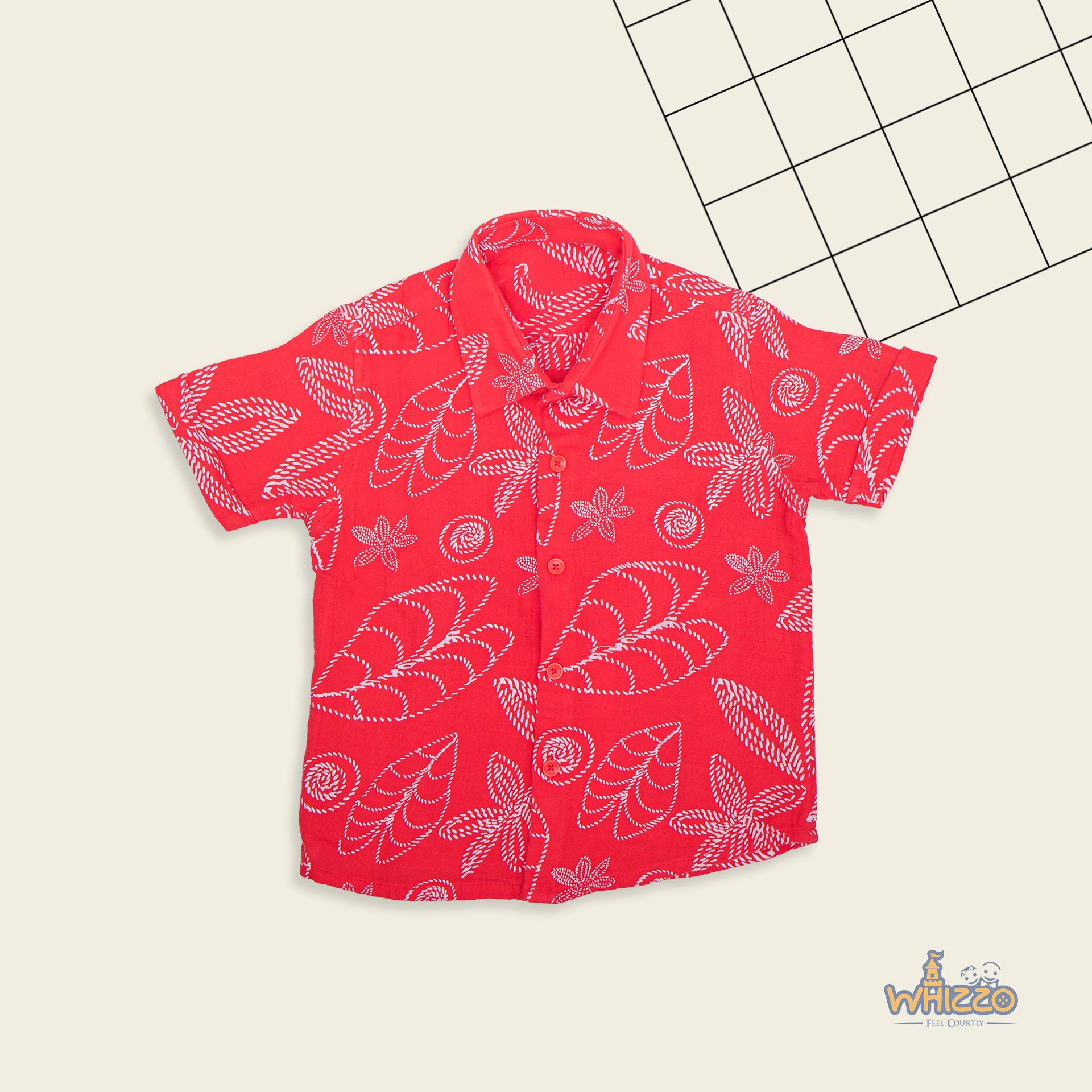 Shinchan Red Muslin Shirt