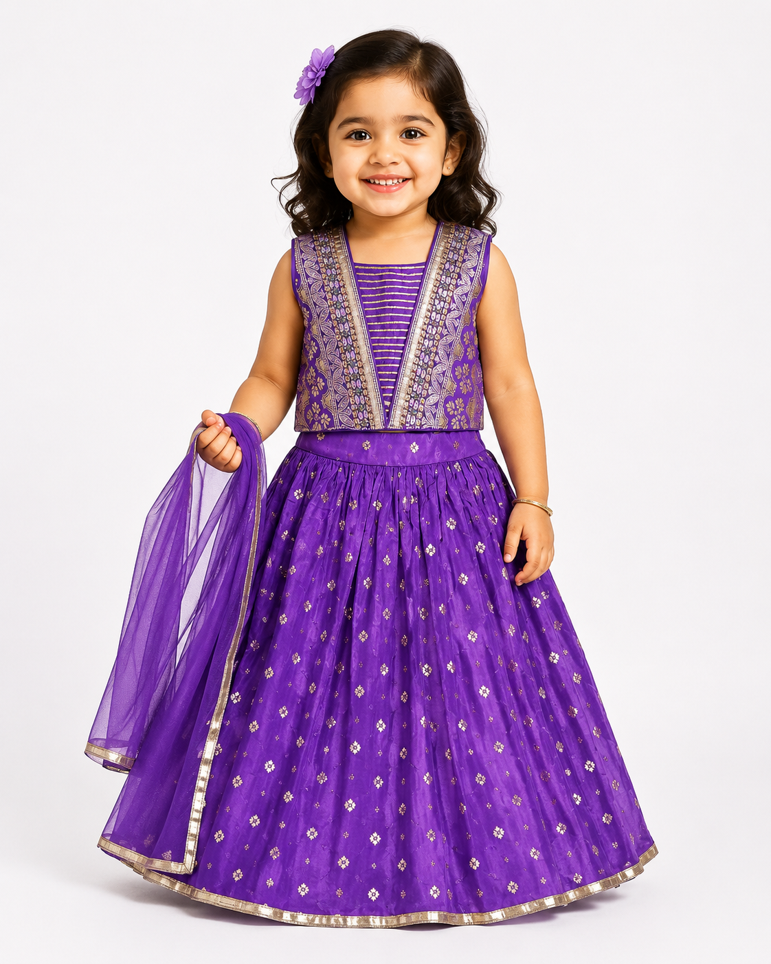 Silvara Lavender Silk Lehenga Set for Girls | 1Y to 4Y