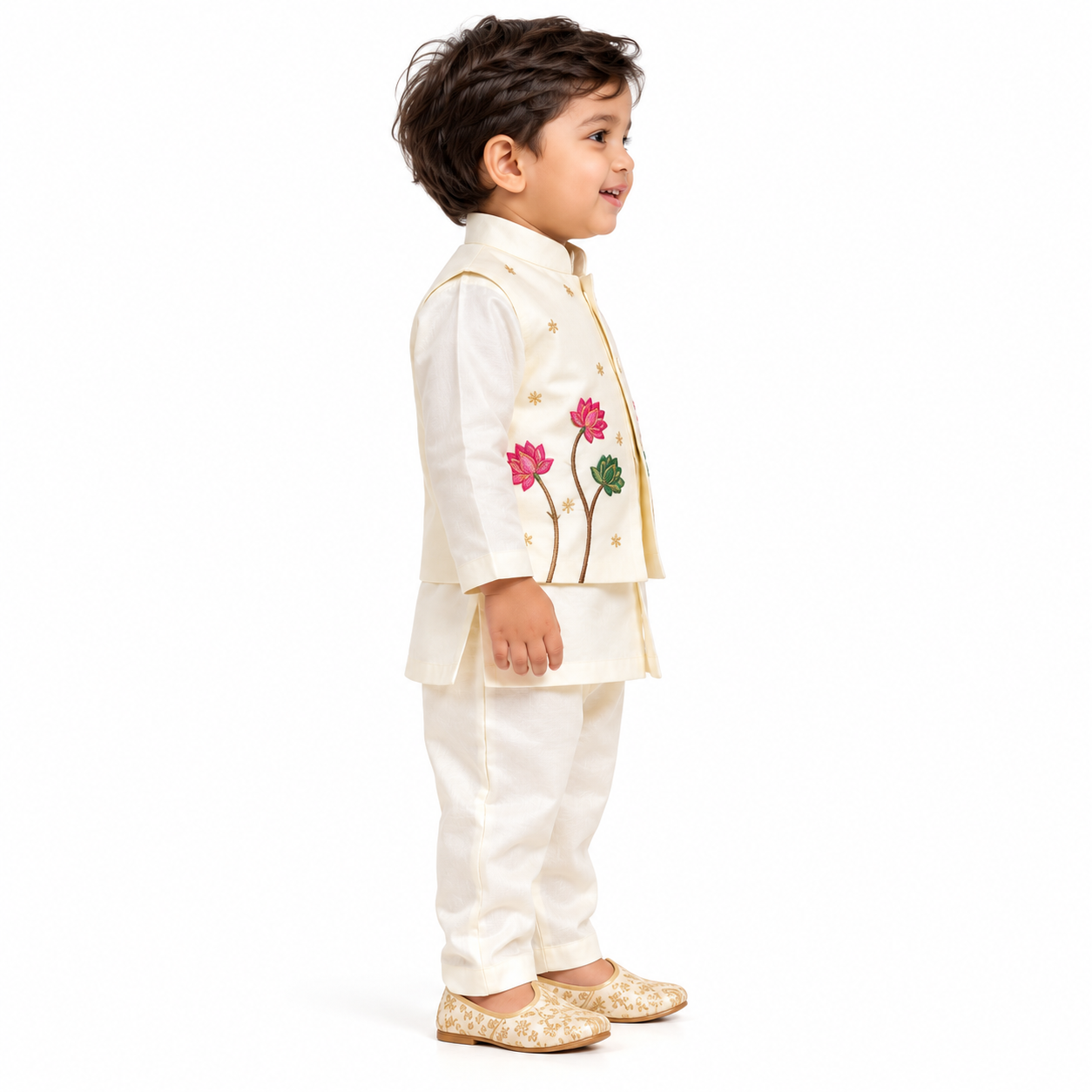 Lotus Motif Jacket Kurta Set| 1-4Y