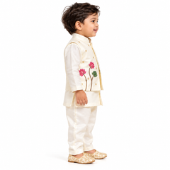 Lotus Motif Jacket Kurta Set| 1-4Y