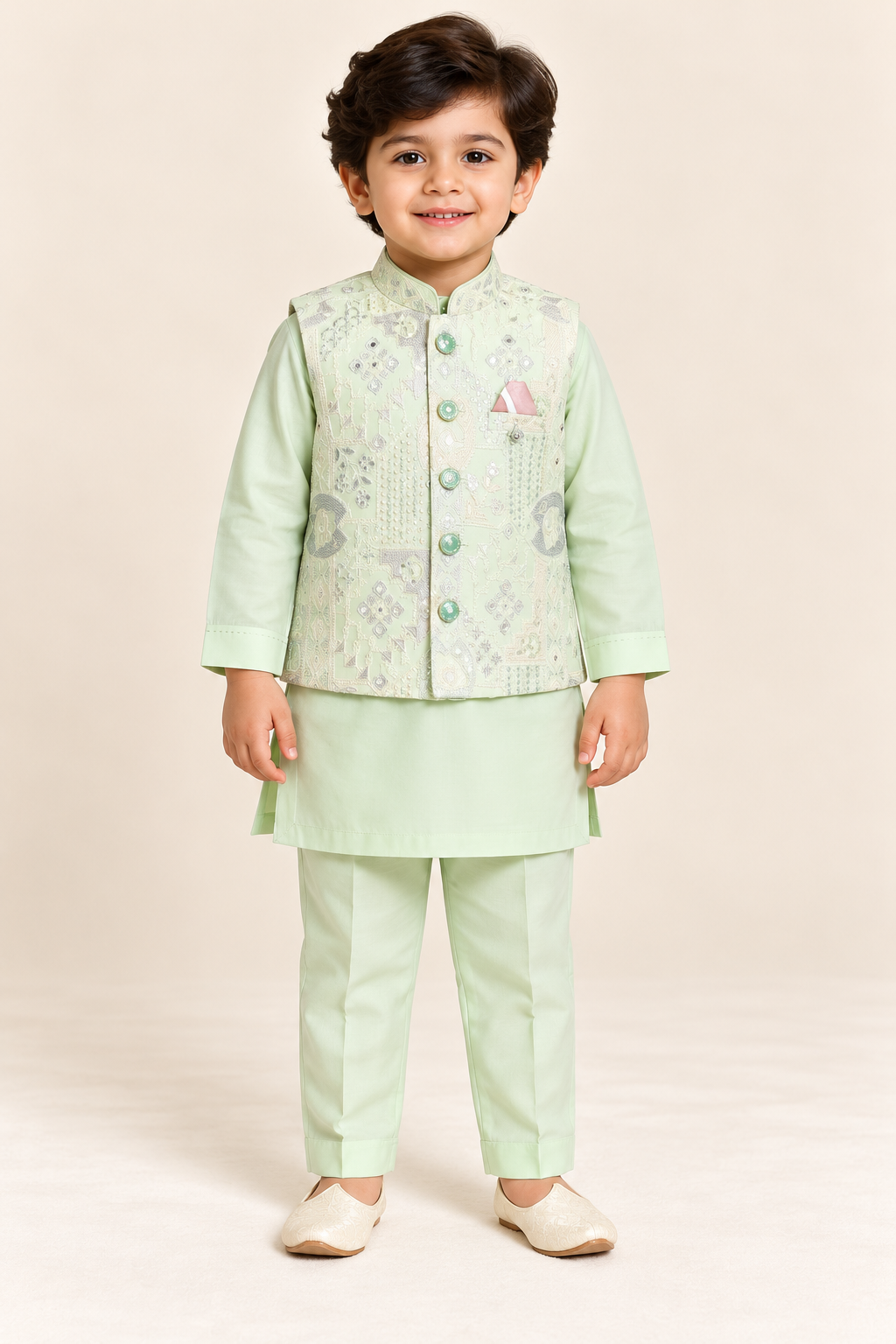 Elegant Textured Nehru Jacket Kurta Set