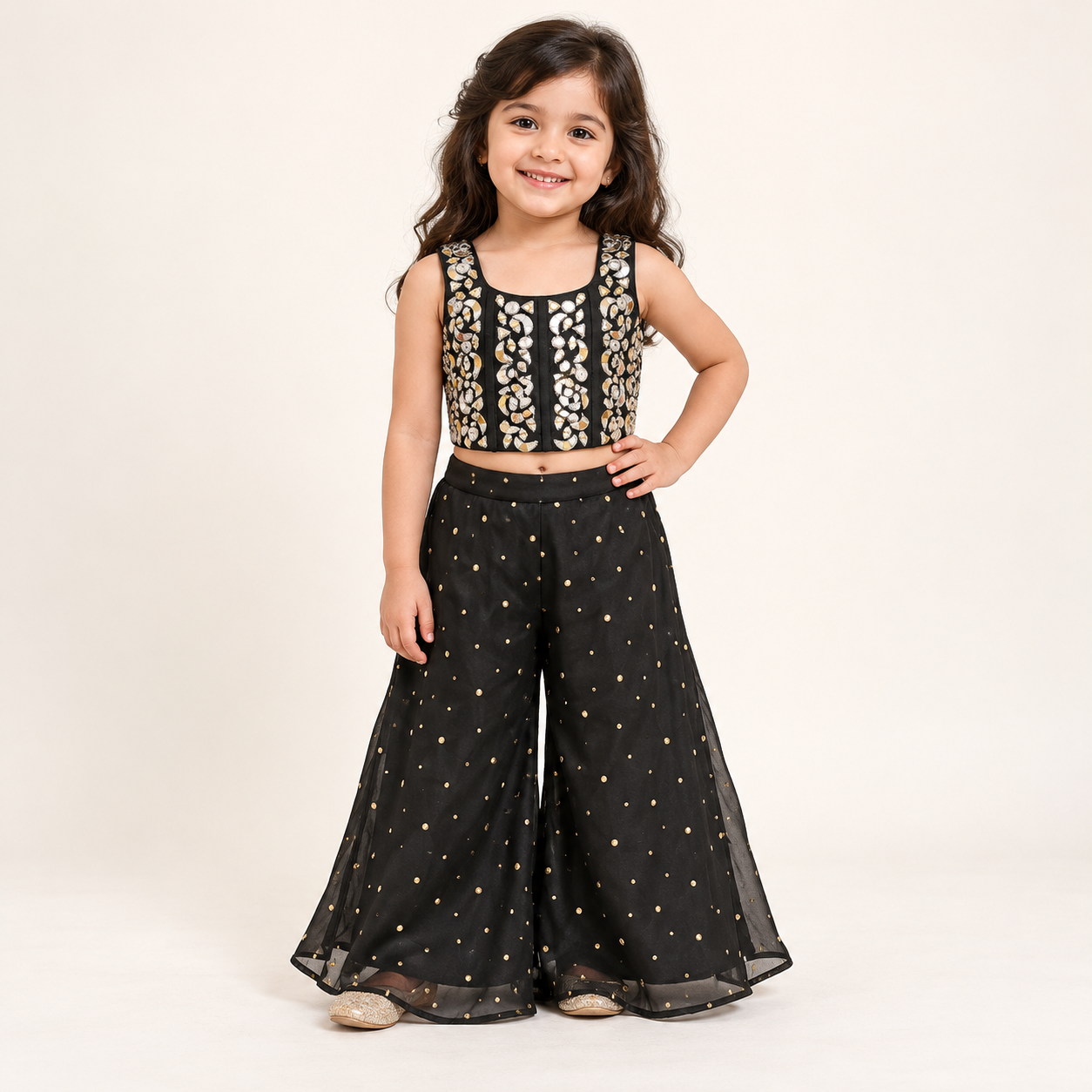 Swara Gold Accent Gharara Set | 1-4Y