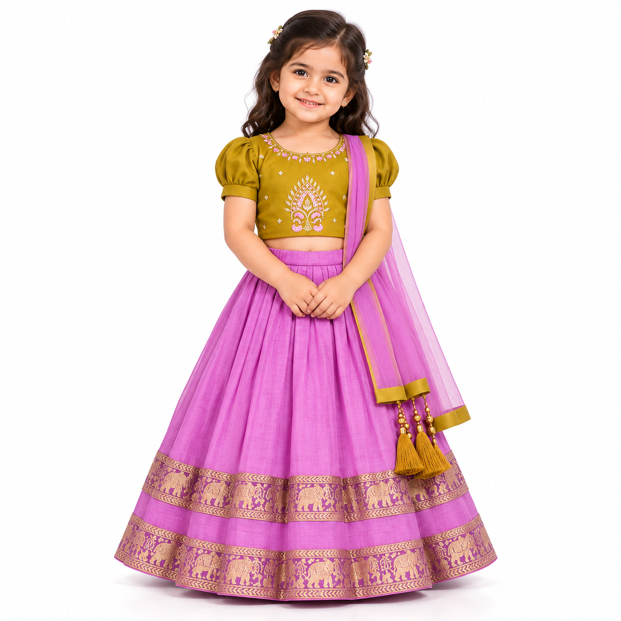 Ishita Elephant Motif Silk Lehenga Set | 3M - 5Y