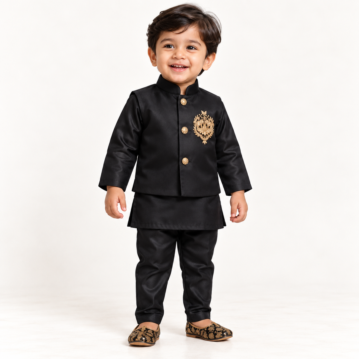 Twin Elephant Motif Jacket Kurta Set| 1-4Y