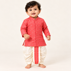Adhav Silver Zari Dhoti Set for Boys | NB to 2Y