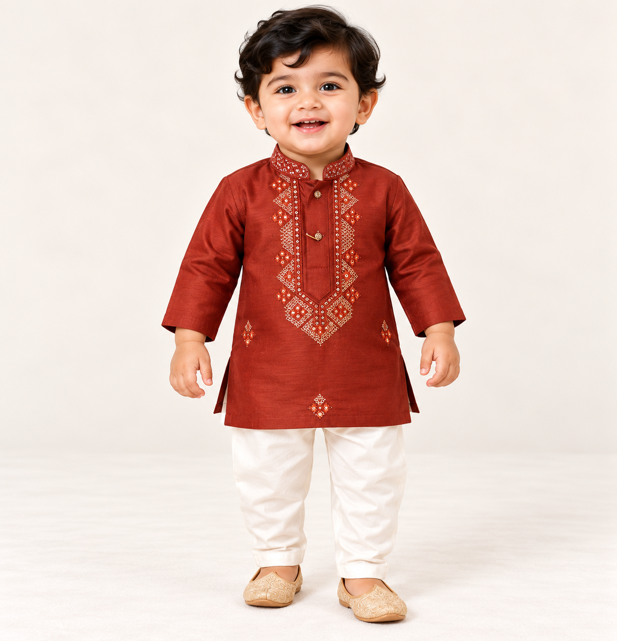 Pranav Geometric Embroidered Neckline Kurta Set | NB to 3Y