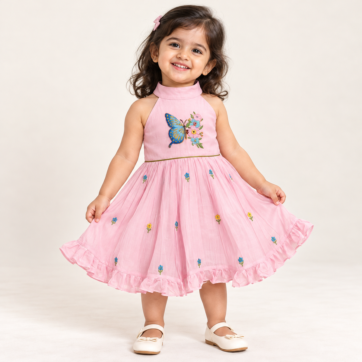 Jaanavi Butterfly Statement Silk Dress | 1-5Y