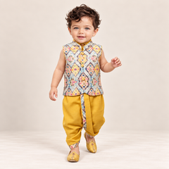 Kabir Geometric Waistcoat Dhoti Set | NB-12M