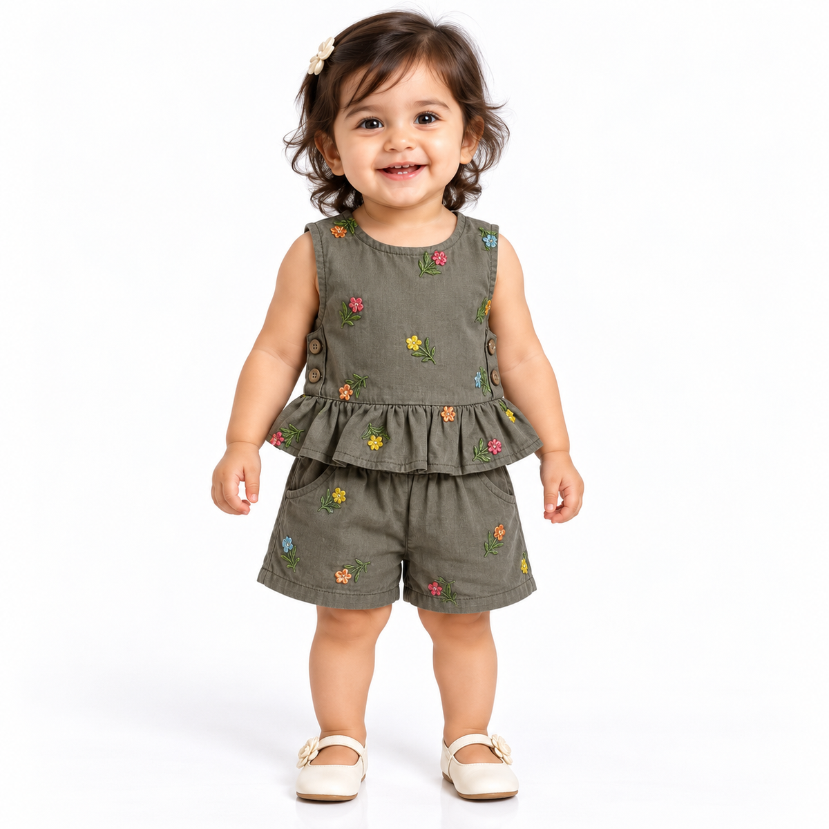 Floral Buttoned Top with Shorts Co-ord Set