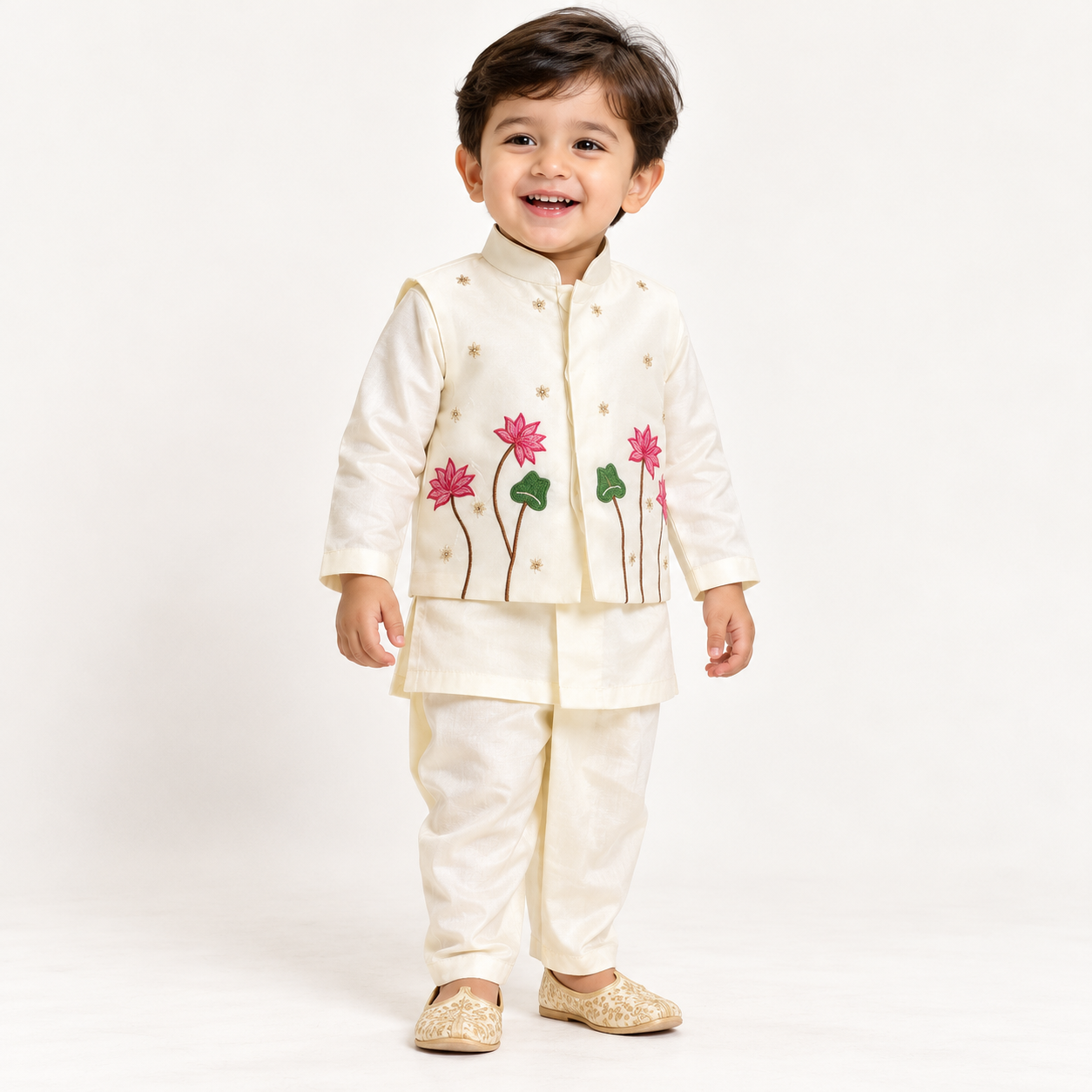 Lotus Motif Jacket Kurta Set| 1-4Y