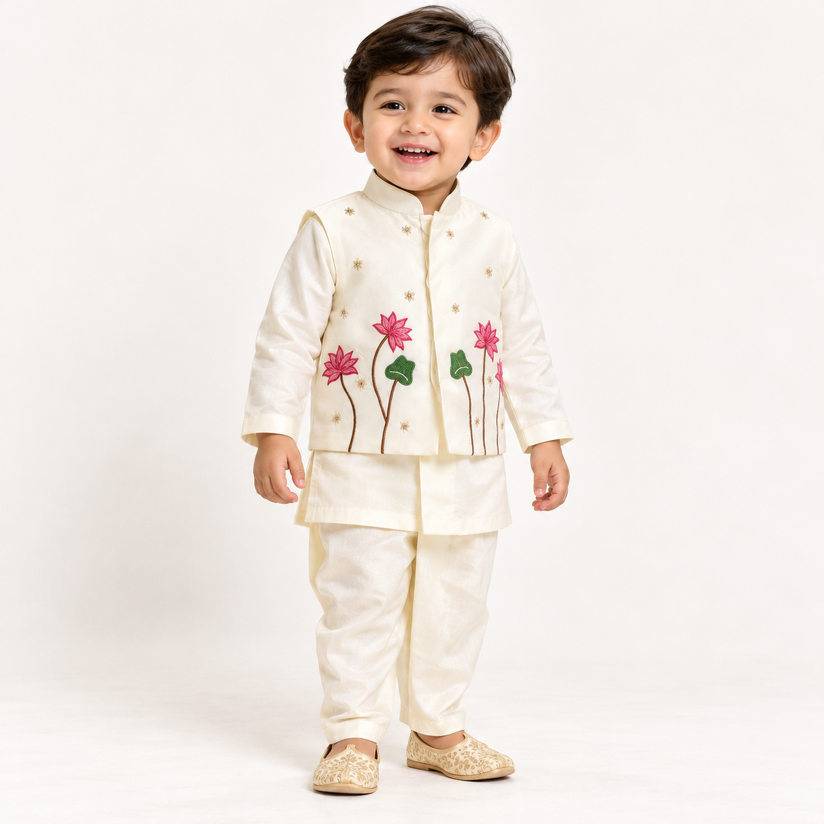 Lotus Motif Jacket Kurta Set| 1-4Y