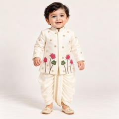 Nakul Lotus Motif Dhoti Set | 3M-4Y