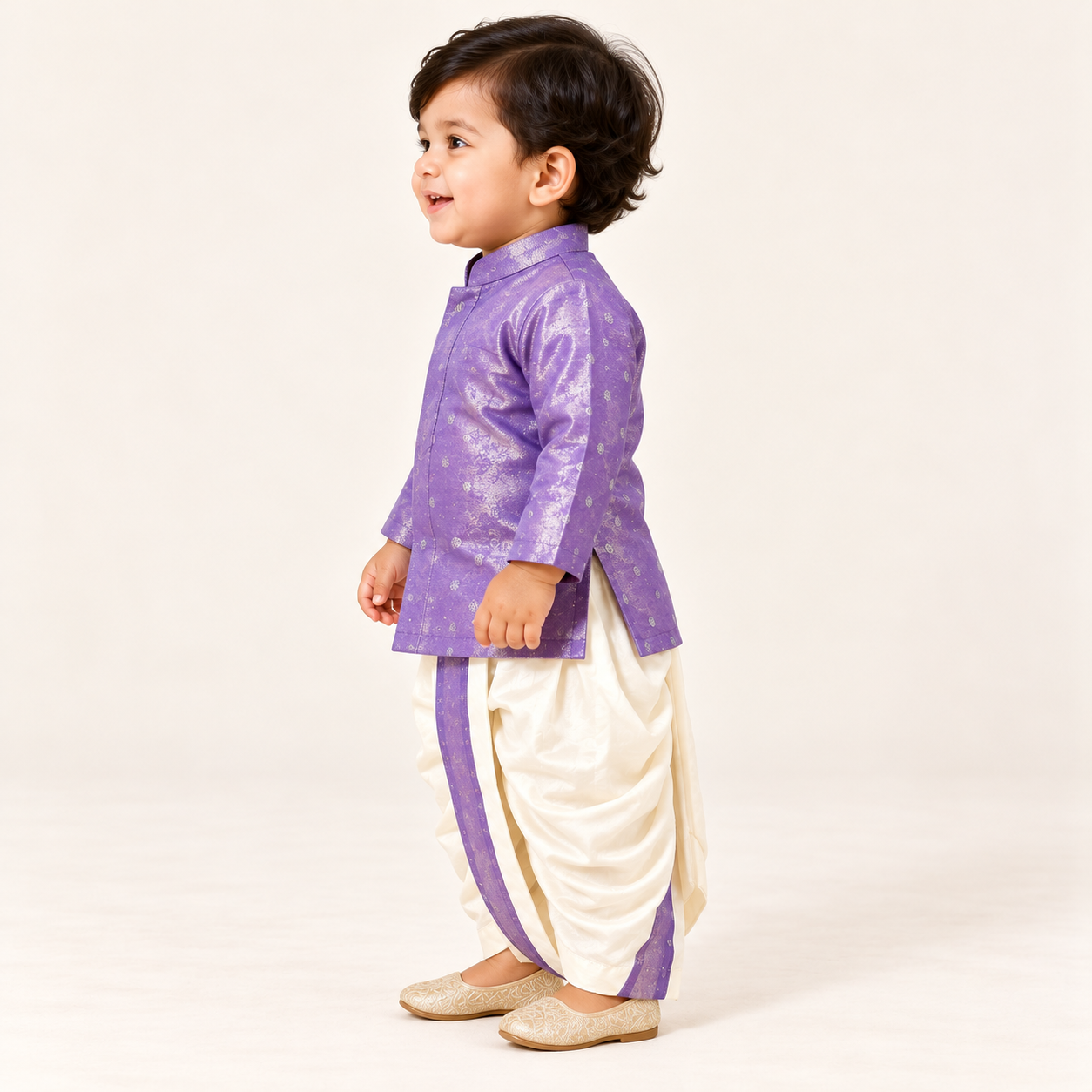 Adhav Silver Zari Dhoti Set for Boys | NB to 2Y