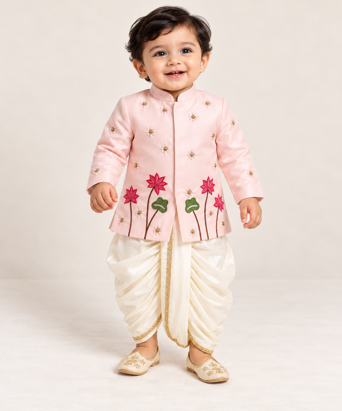 Nakul Lotus Motif Dhoti Set | 3M-4Y