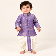 Adhav Silver Zari Dhoti Set for Boys | NB to 2Y