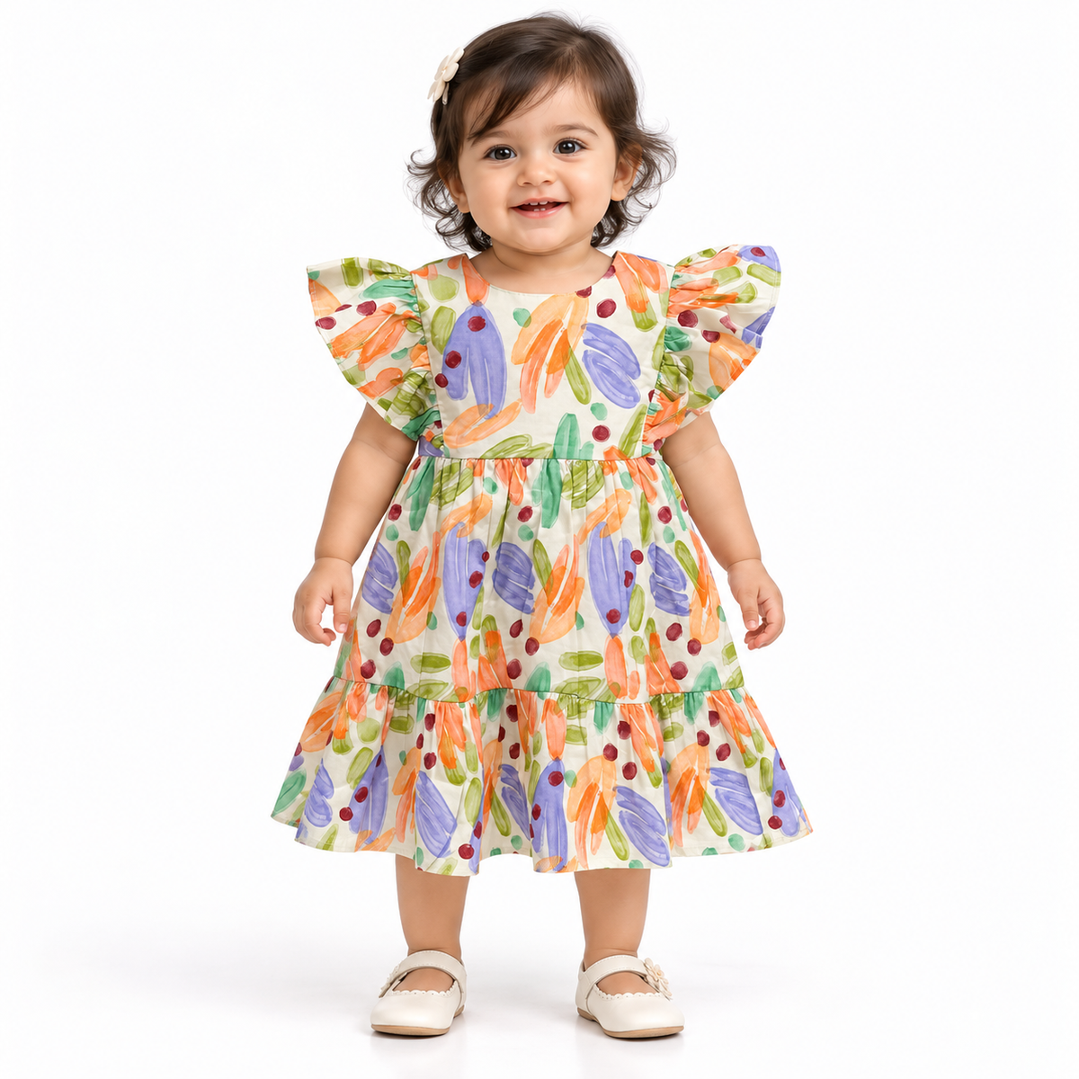 Abstract Print Flutter Sleeve Dress | 3M-4Y