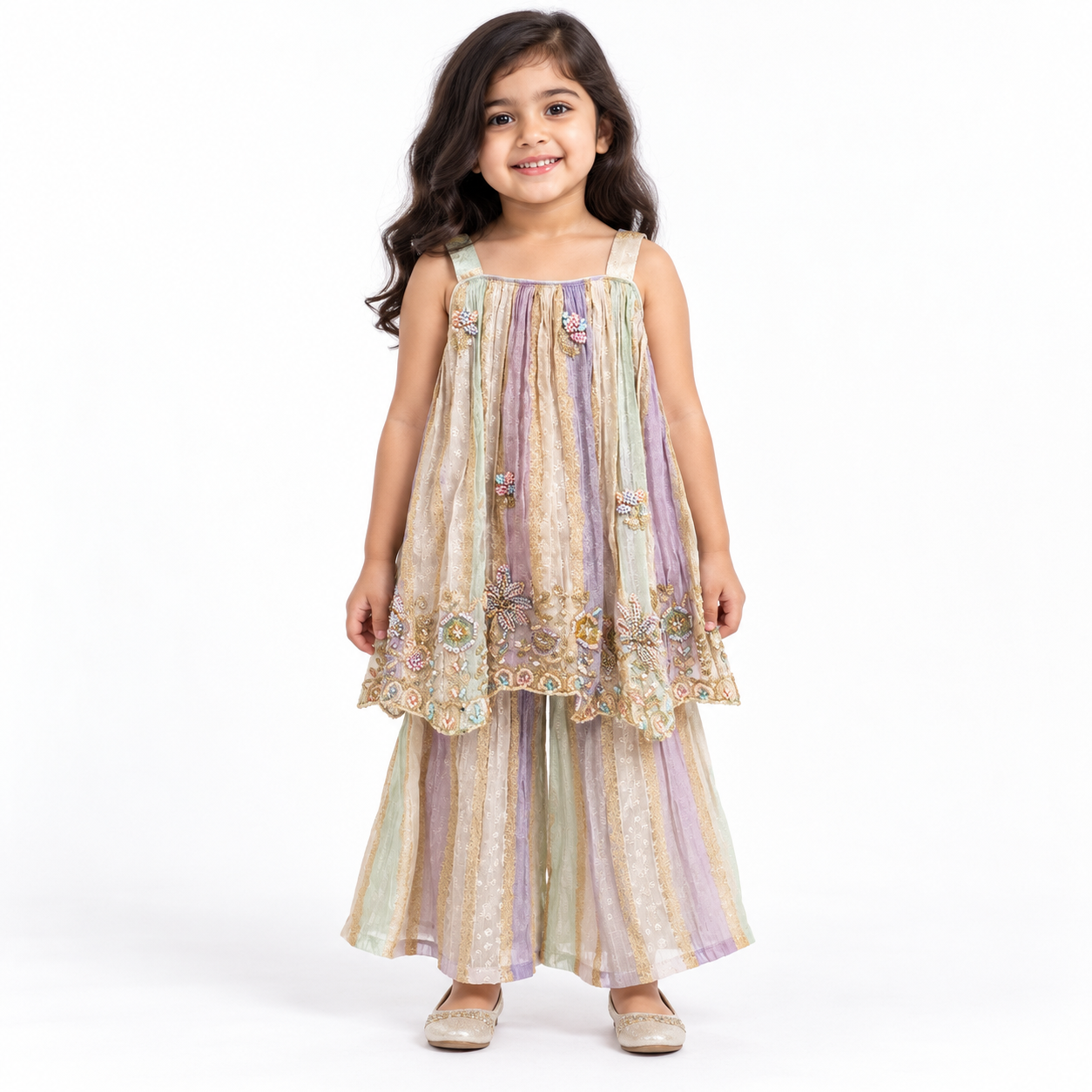 Pastel Panelled Lace Gharara Set | 1-15Y