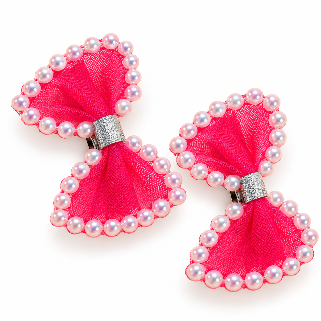 Sparkling Pearl-Trimmed Bow Clips