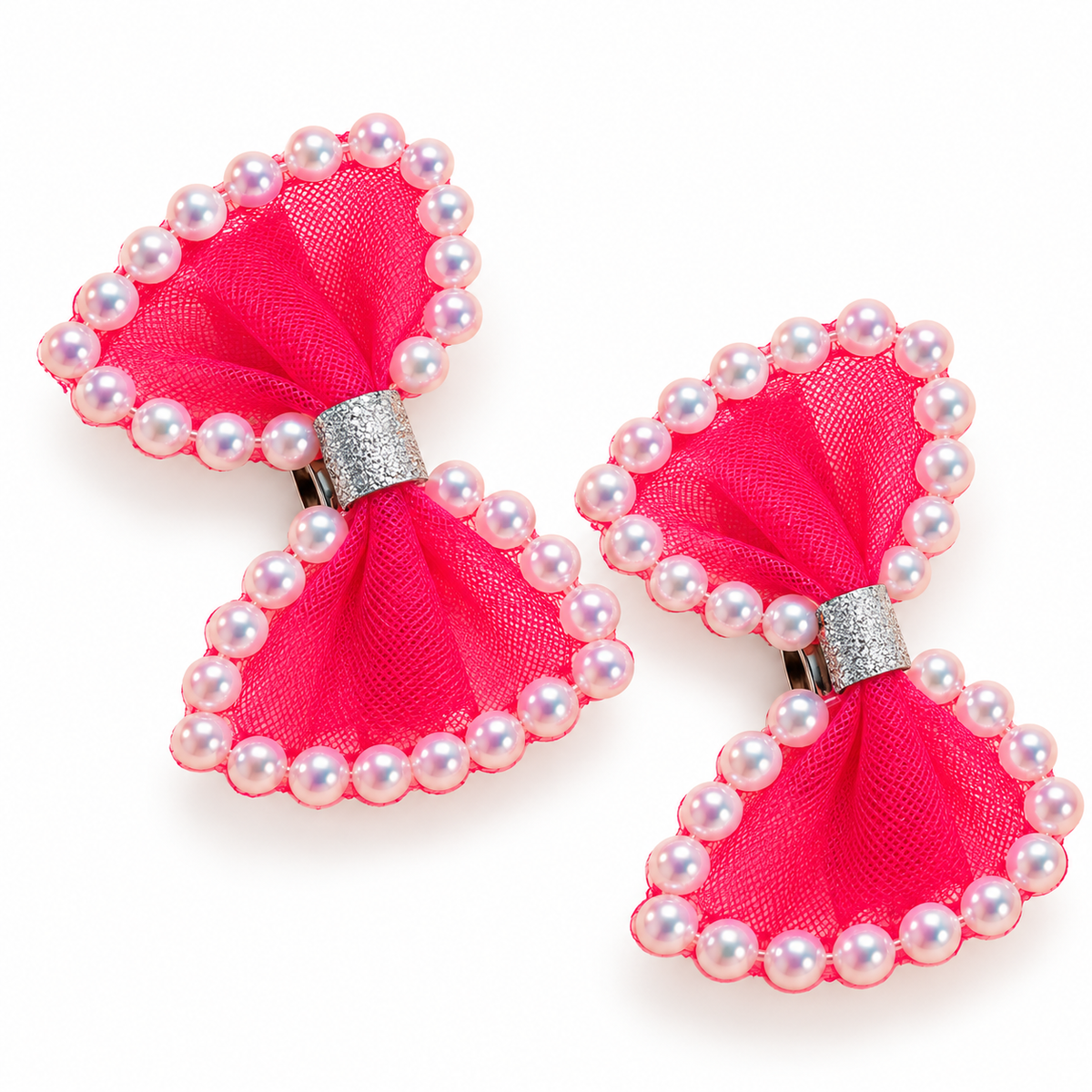 Sparkling Pearl-Trimmed Bow Clips