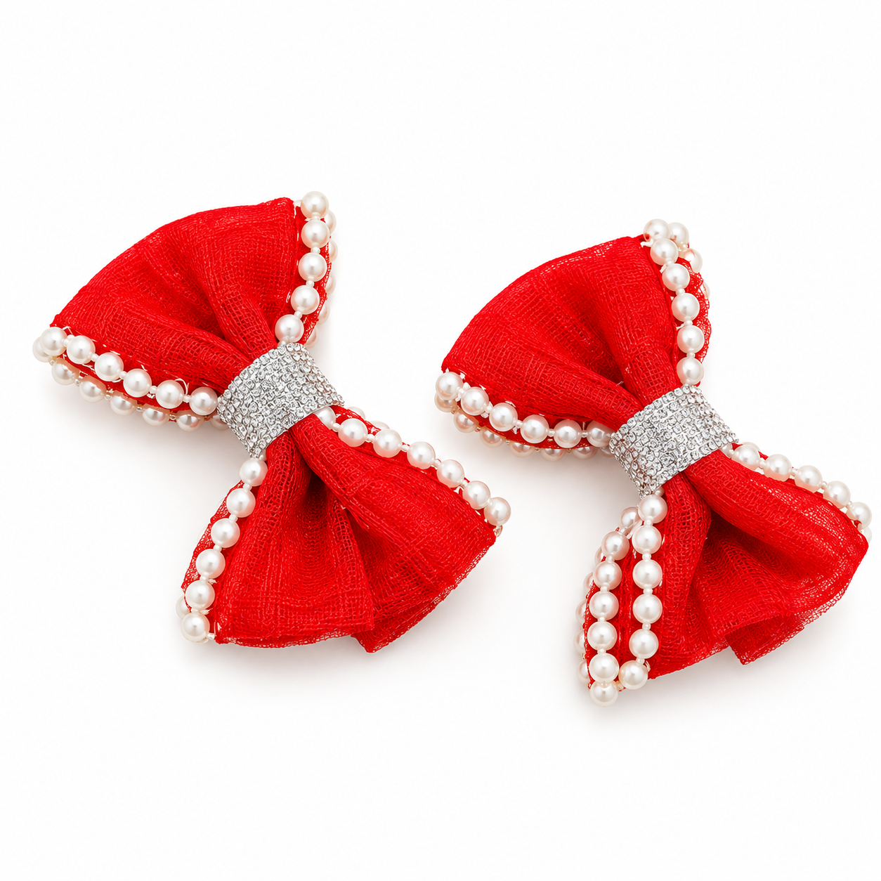 Pearl-Trimmed Bow Clips