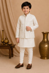 Subtle Threadwork Jacket Kurta Set for Boys | 5Y to 7Y
