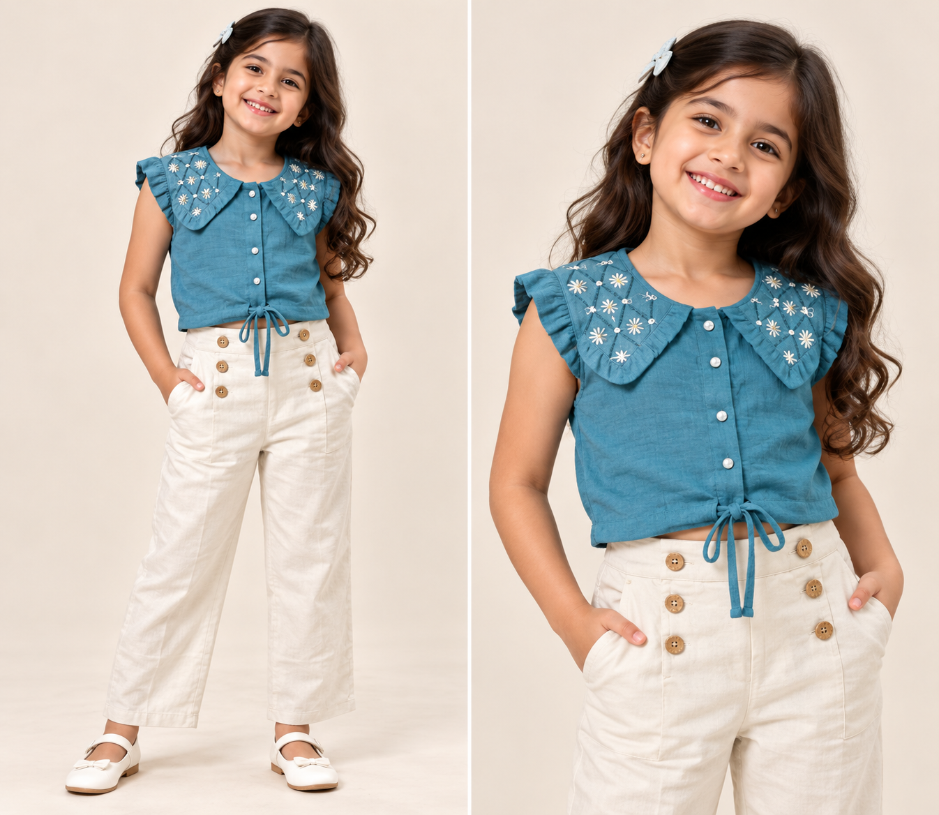 Tie-Front Ruffle Collar Co-ord Set
